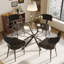 Ensemble de salle à manger à piédestal en verre avec chaises en peluche-443215768-443215774