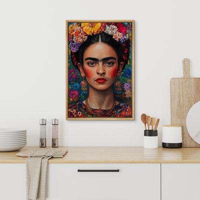 «Pop Urban Street», Frida Kahlo, portrait floral coloré, impression sur toile encadrée