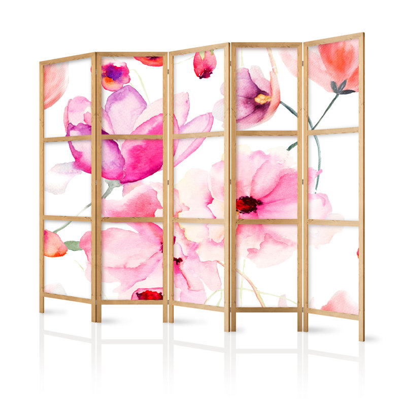 225 cm W x 171 cm H 5 - Panel Solid Wood Folding Room Divider