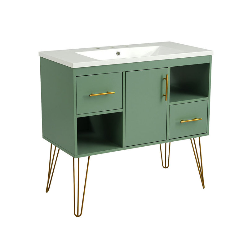 Armoire de salle de bain simple autoportante avec 2 tiroirs en résine