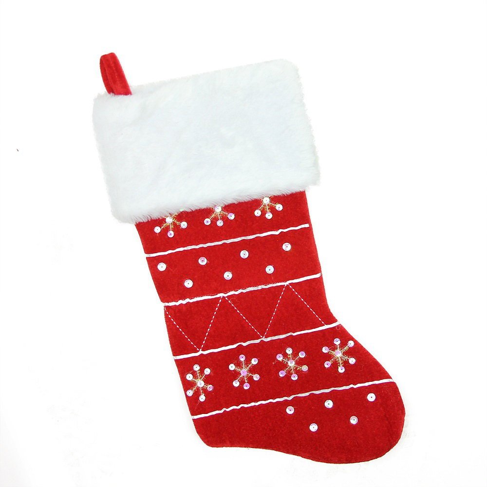 19" Red and White Embroidered Snowflake Cuffed Christmas Stocking Northlight Seasonal