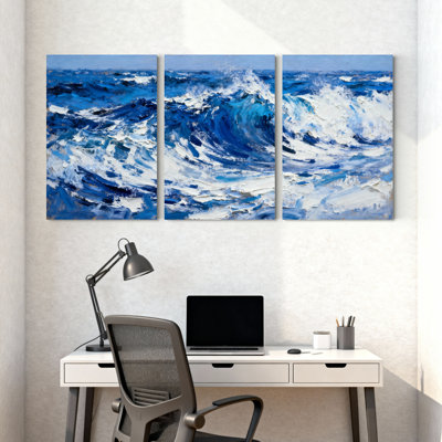 Vagues océaniques, ensemble de 3 reproductions d'art sur toile tendues
