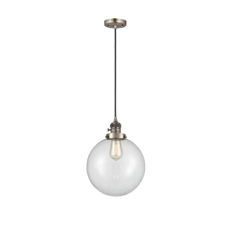 Luminaire suspendu sphère 1 lumière Lorri, H 13,63 po x l 10 po x P 10 po, Clair, Laiton antique