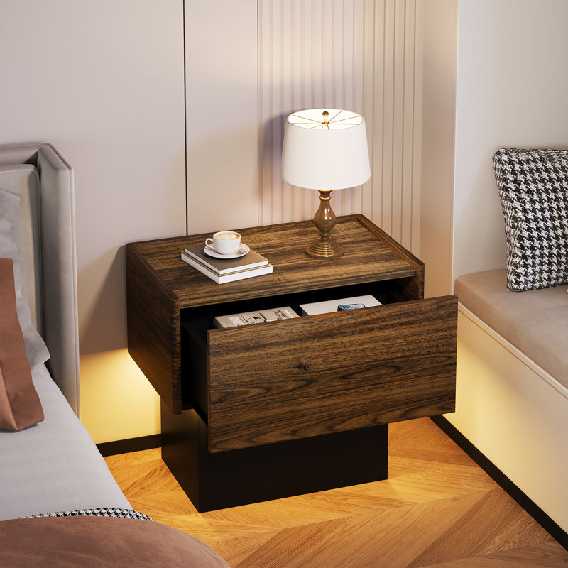 Nightstand with Drawer & LED light, End Side Table, Individual