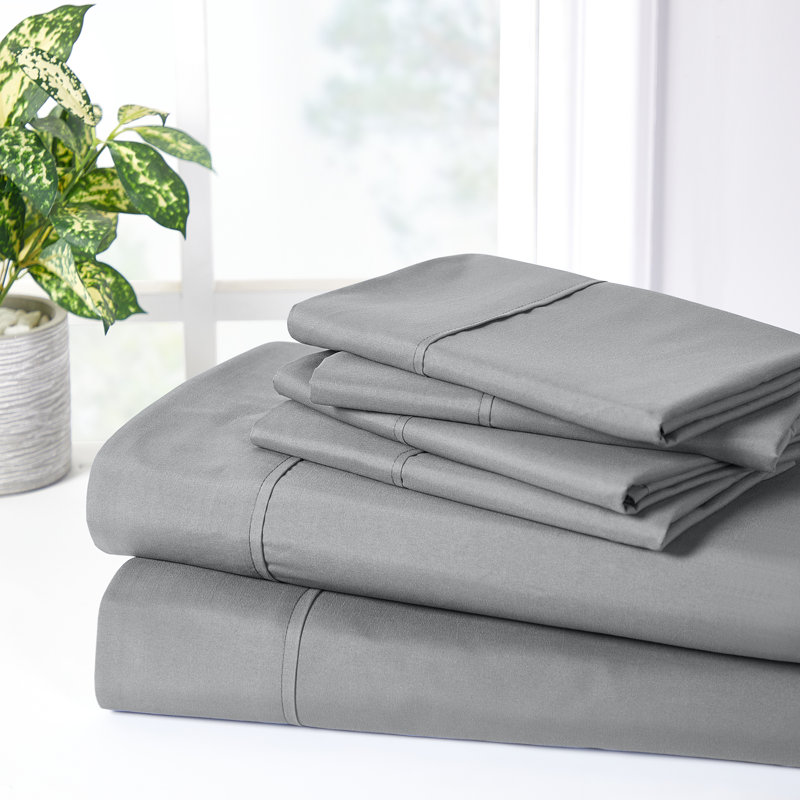 Bibb Home 2000 Count 6-Piece Rayon From Bamboo Sheet Set with Snug Grip, Queen Sheet Set with 4 Pillowcases, Light Gray