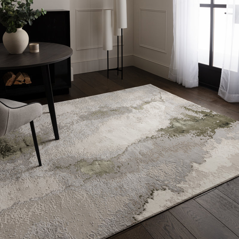 Caydren Abstract Beige/Green Area Rug, Rectangle 120 x 170cm