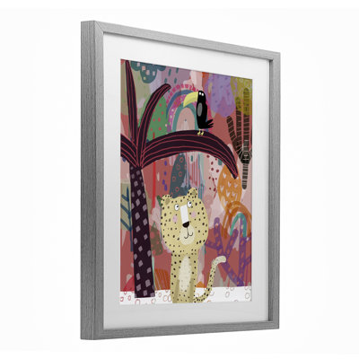 Whimsical Cheetah & Toucan Framed Print Under Glass, design by Carla Daly