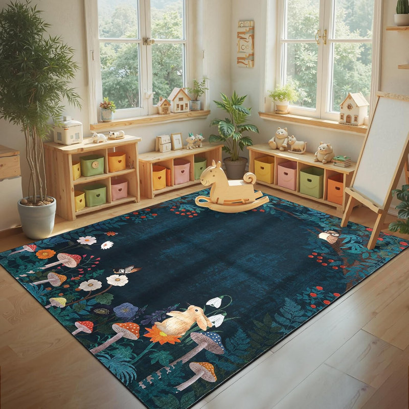 2x6 Washable Kitchen Rug, Non-Slip Jungle Animal Print, Low Pile, Stain-Resistant for Hallway, Entryway, Bathroom, Black