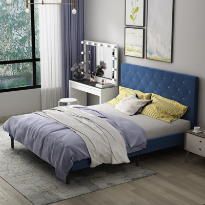 Dontravious Wood Queen Bed Frame with Upholstered Headboard