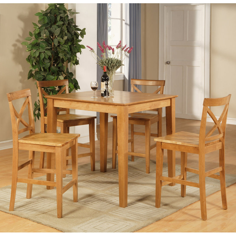 5 Piece Kitchen Counter Set Includes a Square Dining Table and 4 Dining Room Chairs, Oak, Oak