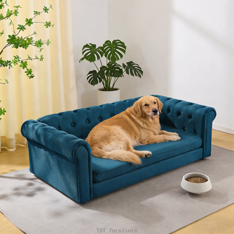 Canapé doux et confortable pour animaux de compagnie avec dossier et accoudoirs, Bleu très foncé