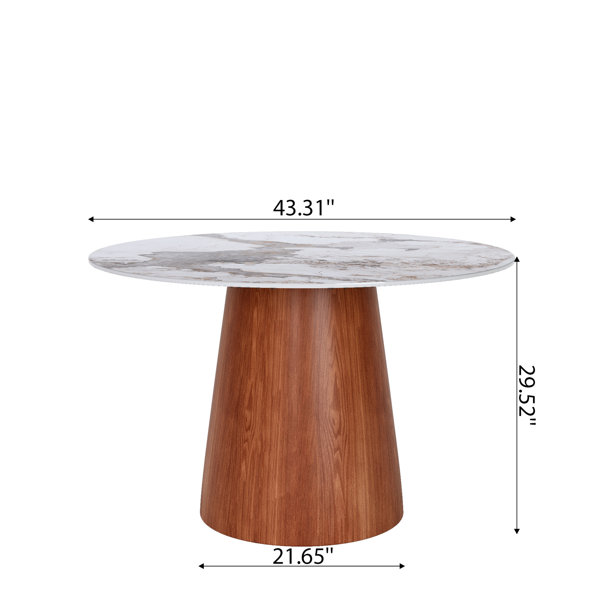 Ivy Bronx Round Solid Wood And Sintered Stone Dining Table, 30.34 In ...