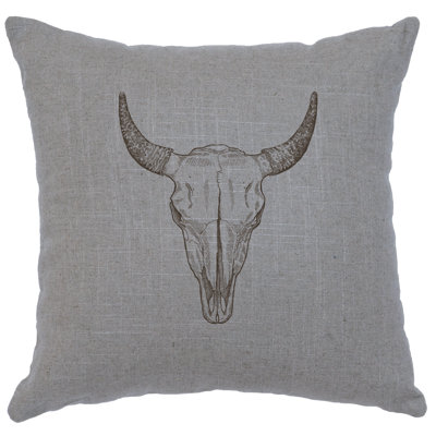 Wooded River Image Pillow - Bull Skull - Linen Gray