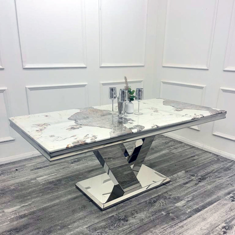 Marble Top Metal Base Dining Table