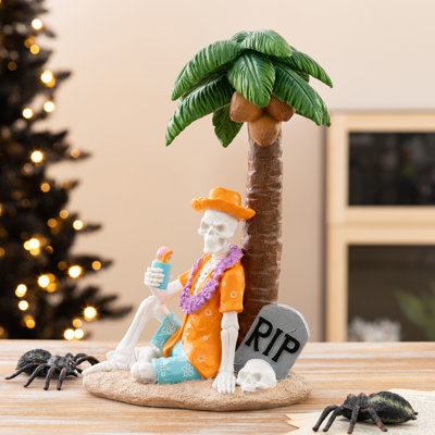 11.50"H Halloween Polyresin Skeleton on Beach Table Decor