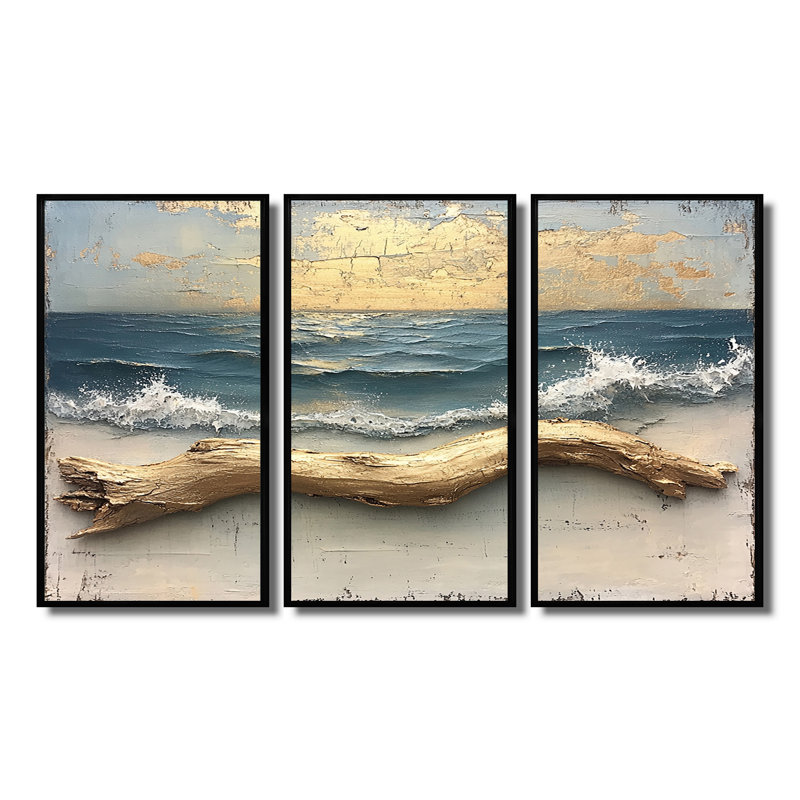 Ensemble de décorations murales bord de mer doré et bleu Driftwood, H 28 po x l 36 po x P 1 po