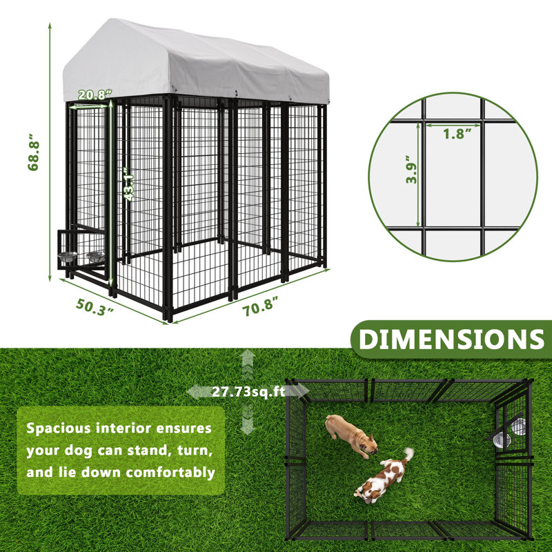 Enclos pour chien en acier, H 72,1 po x l 50,4 po x P 69 po