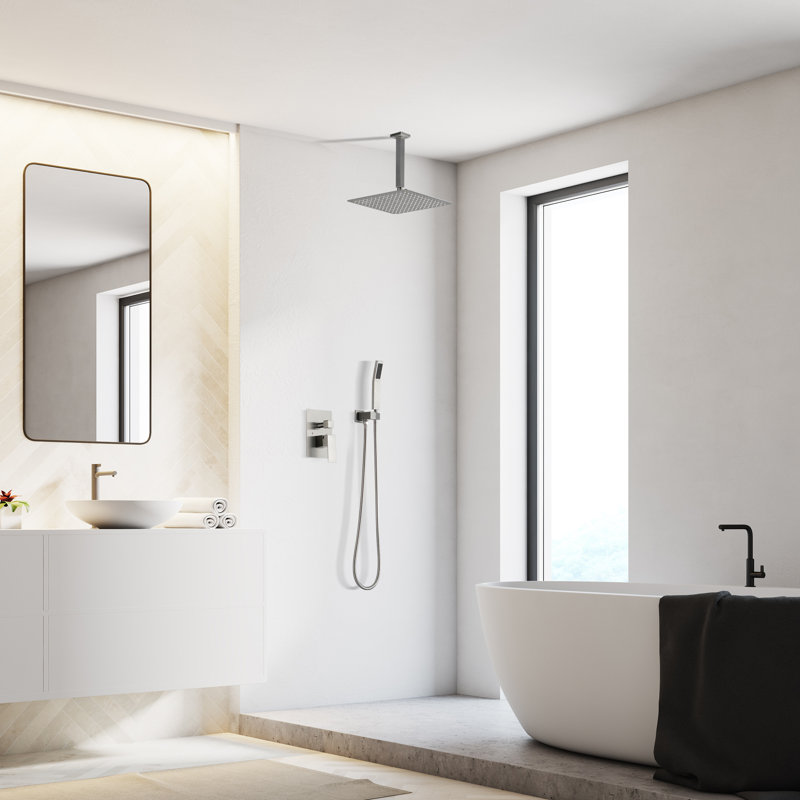 Rain Shower Head with Handheld Spray,Ceiling Mount,Include Shower Valve and Trim Kit   , Brushed Nickel