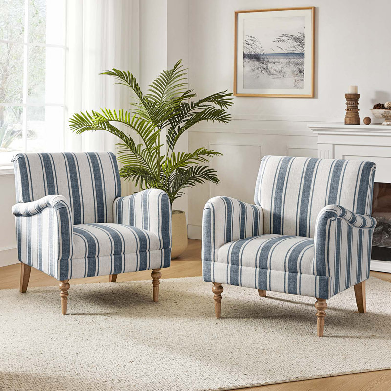 Fauteuil rembourré avec pieds en bois massif 29,5 po Arching, Bleu marine 100% polyester