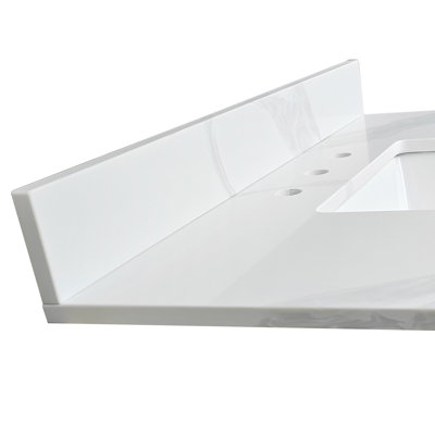 37-inch Quartz Bathroom Vanity Top, 3/4" Thick with Undermount Single Bowl Middle Sink, 4 Inch High Backsplash, 3 Pre-Drilled Faucet Hole, Stain & Heat Resistant Quartz with Veins