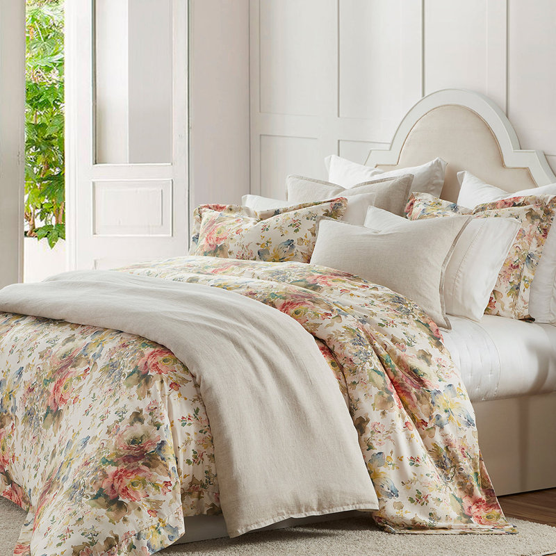 Eucalyptus Jardin Watercolor Floral Chic Casual 3 Piece Comforter Set, King Comforter + 2 King Shams
