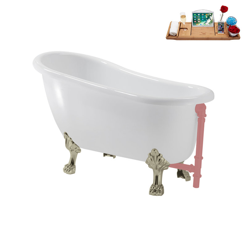 53.1'' x 25.6'' Soaking Acrylic Bathtub, Brushed Nickel, Matte Pink
