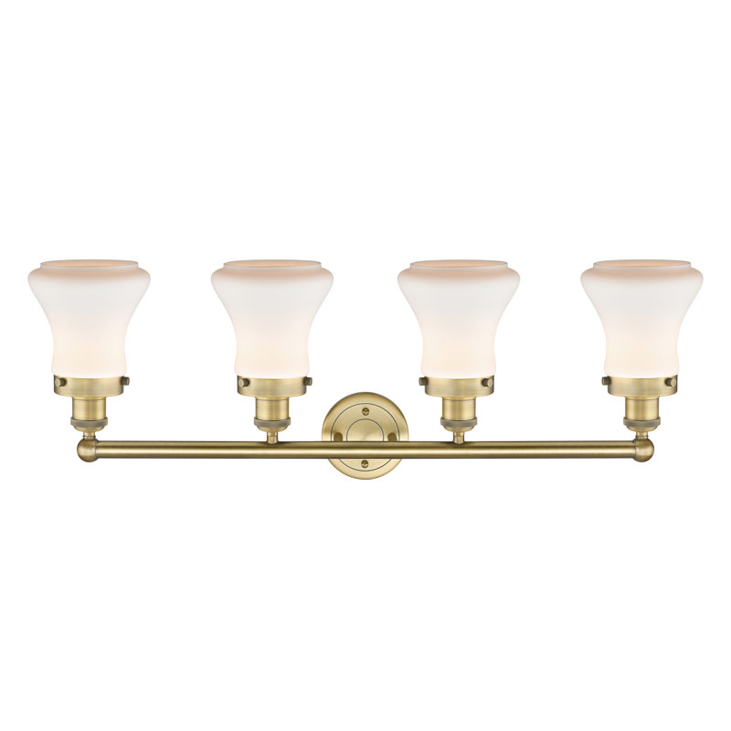 Éclairage pour meuble-lavabo à 4 lumières à intensité variable Asadbek, Blanc mat, Laiton brossé