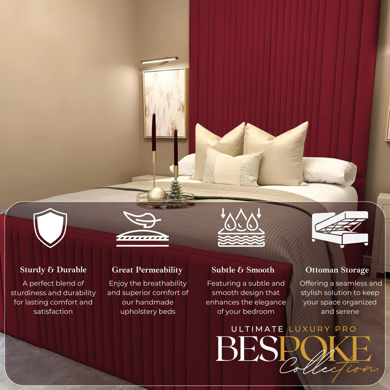 Crazeway Upholstered Ottoman Storage Bed - Plush Velvet Gas Lift Bed Frame with Headboard, 147 x 208 cm, Burgundy