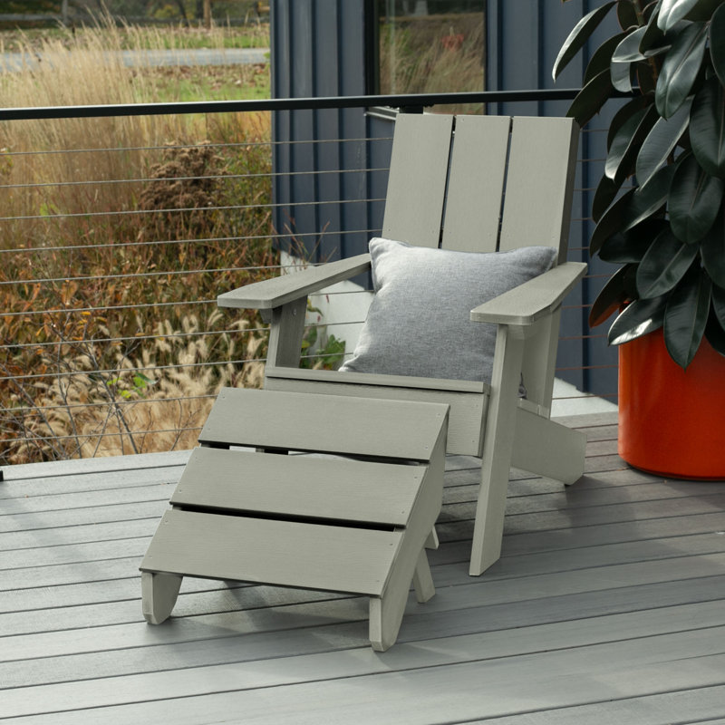 Cania Outdoor Adirondack Chair With Ottoman, Eucalyptus