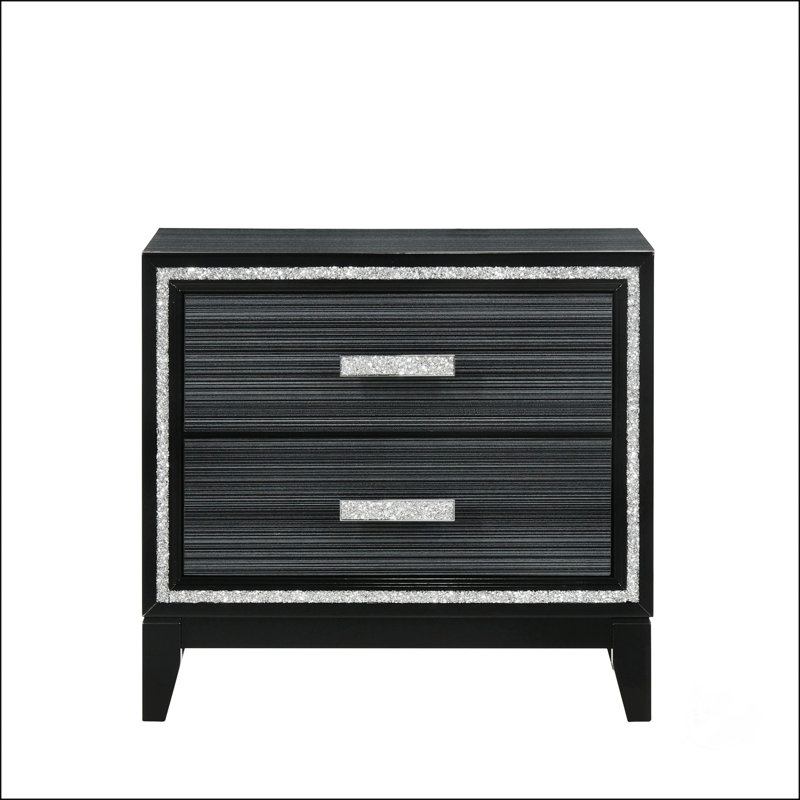 Table de chevet contemporaine avec deux tiroirs, Noir