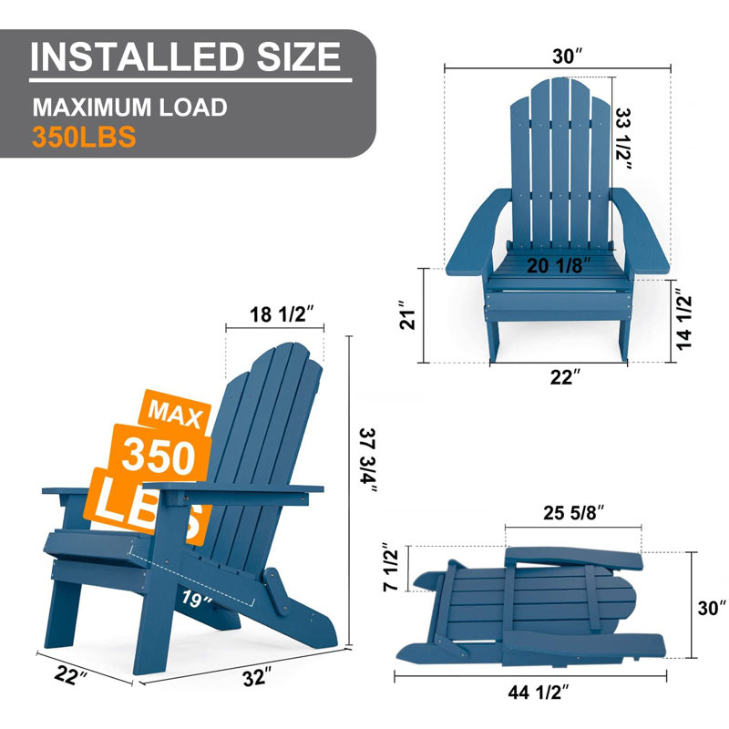 Suzzette Foldable Outdoor Adirondack Set, Dark Blue