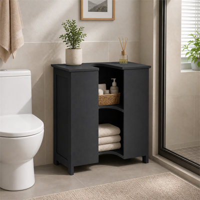 Pedestal Sink Vanity Base, Double Door Tiered Storage, MDF Bathroom Cabinet