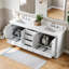 Meuble-lavabo autoportant moderne de 80 po avec lavabo double avec comptoir en marbre de culture, lavabo en céramique blanc, six tiroirs et deux armoires de rangement en bois massif, blanc