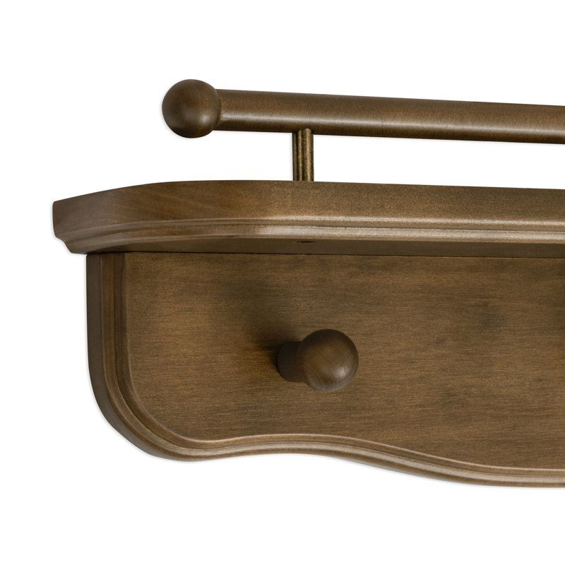 Liberty 31" Wall Shelf with Hooks, Natural Walnut