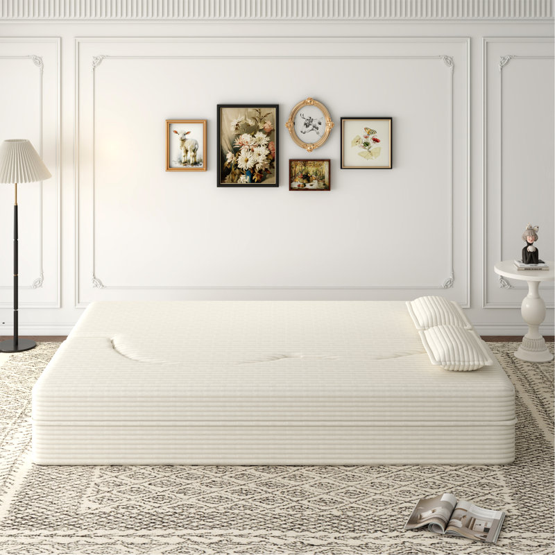 Canapé-lit moderne avec 2 coussins, canapé-lit convertible en velours côtelé rembourré de mousse, matelas pliant double de 15 po pour le salon, lit d'invité, sans assemblage requis, beige / blanc