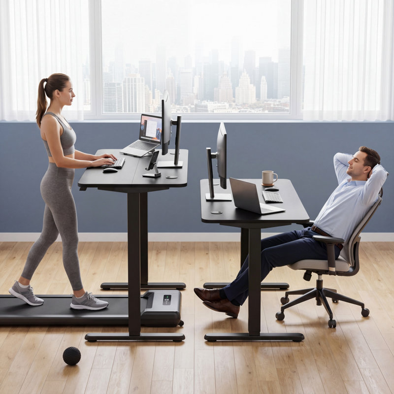 Modern Electric Adjustable Height Standing Desk with Built-In Accessories for Office Computer Desk, Black