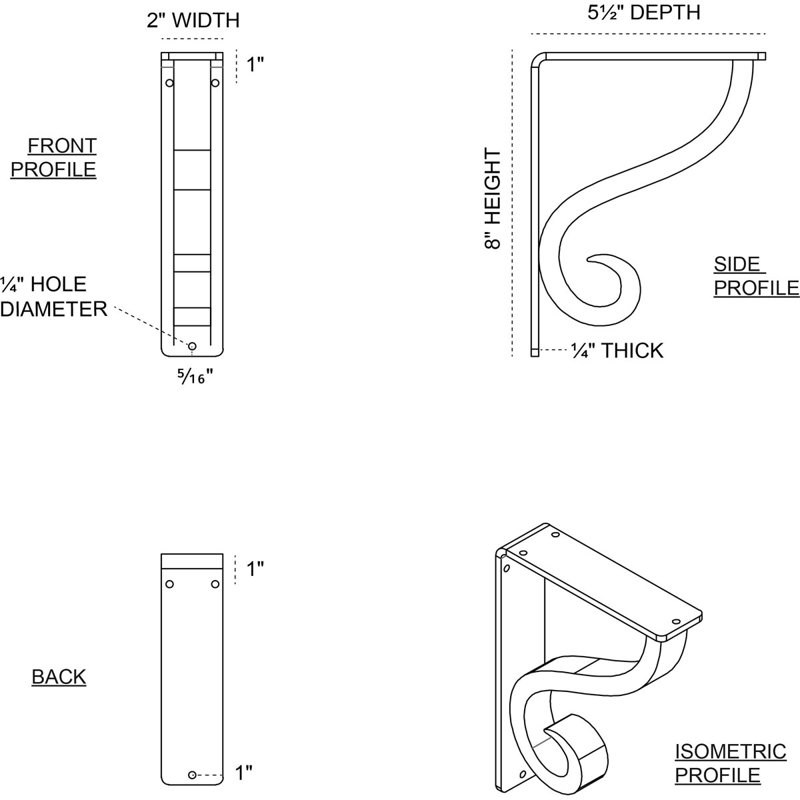 Support simple en fer forgé Ashford, Argent antique, H 8 po x l 2 po x P 5,5 po