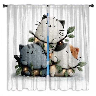 Mignon dessin de chats avec rideaux obscurcissant - 2 panneaux