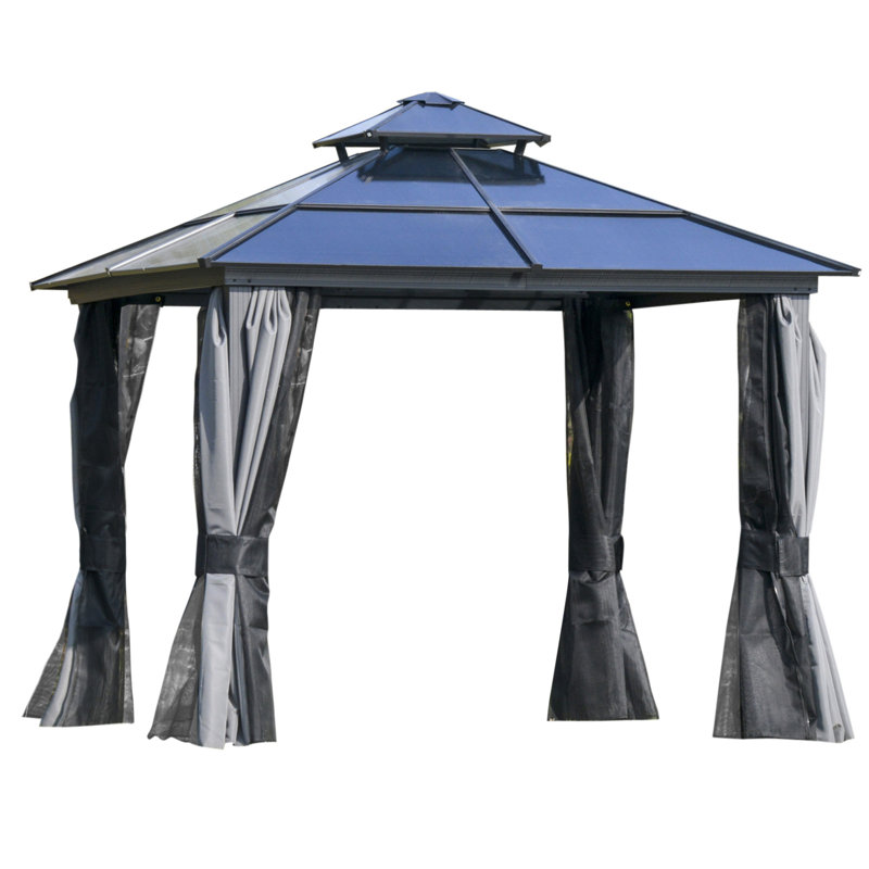 Outsunny Dark Grey Aluminum Hardtop Gazebo with Polycarbonate Roof