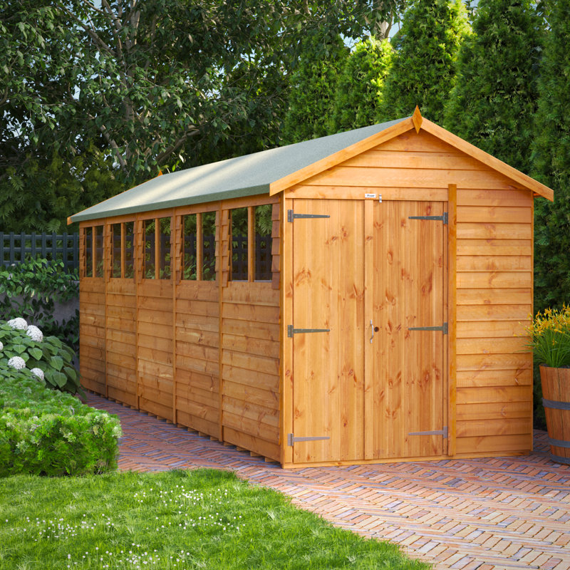Powersheds 20 x 6ft Timber Overlap Apex Garden Shed, Double Doors