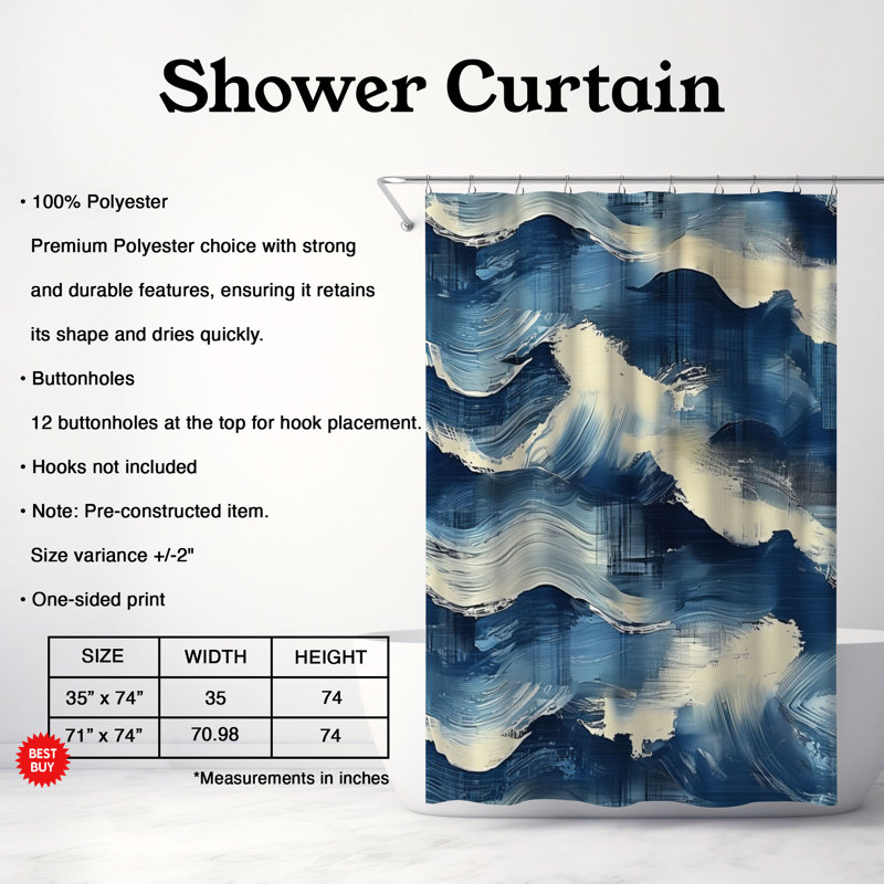 Rideau de douche Blue Strokes - Premium, H 74 po x l 71 po