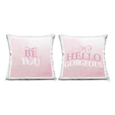 Pink Feminine Empowerments 2 Piece Decorative Printed Throw Pillow Set, design by Kim Allen