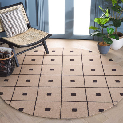 Tapis géométrique beige / noir en laine / coton touffeté à la main Martha Stewart 300