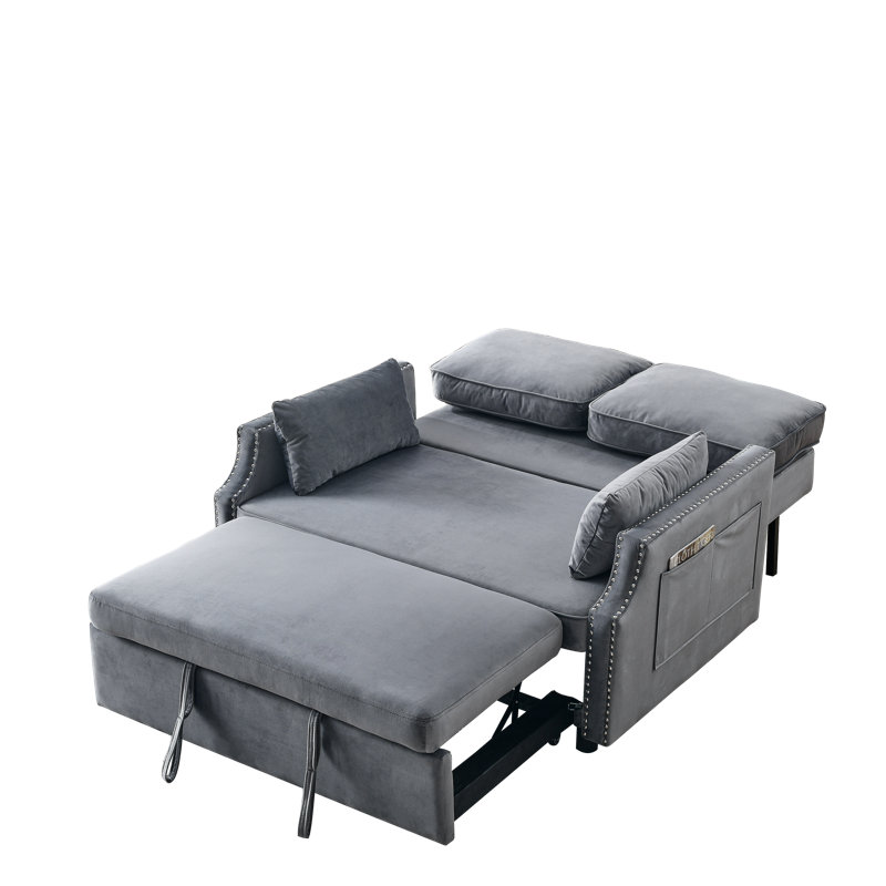 Canapé-lit rembourré en velours de 50 po Merienne, Gris