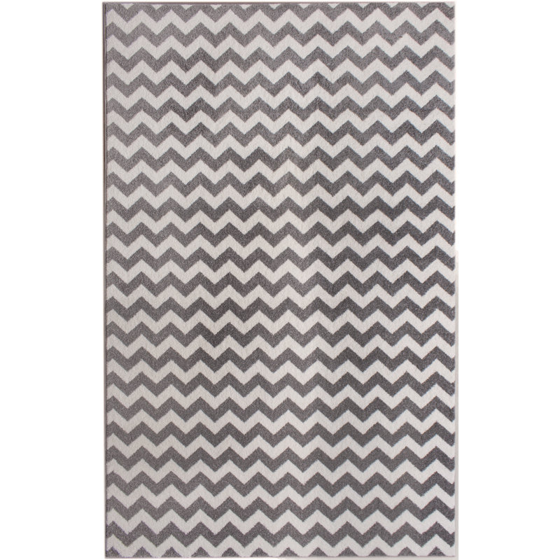 Tapis gris à motif chevron Merissa, Rectangle 8 pi x 10 pi