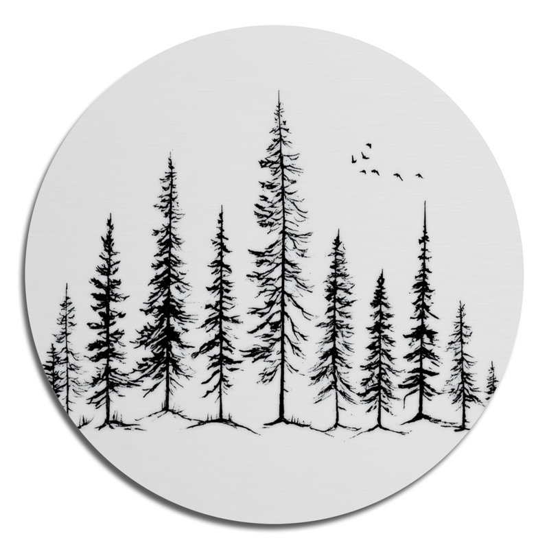 Forêt de pins en hiver au pays des merveilles - décoration murale florale en métal ronde, L 23 po x H 23 po