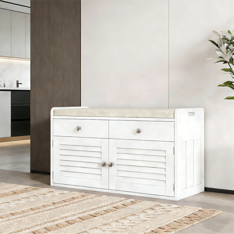 Banc de rangement multifonctionnel pour hall d'entrée, Blanc