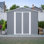 Remise de rangement extérieure 8 x 12 pi, grand rangement pour outils en métal avec cadre en aluminium et portes verrouillables, rangement pour pelouse de jardin, gris