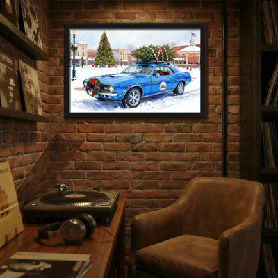 Christmas Blue Car Christmas Tree Holiday Scene
