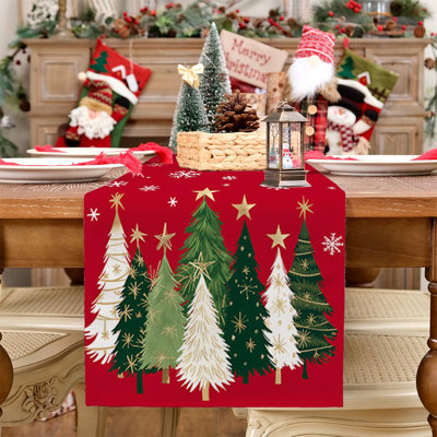 Chemin de table de Noël 13 X 72 pouces, flocons de neige, arbres de Noël, décor de table de ferme d'hiver pour la cuisine